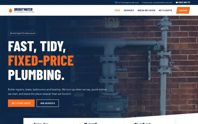 Brightwater Plumbing & Heating sample design, screenshot 1