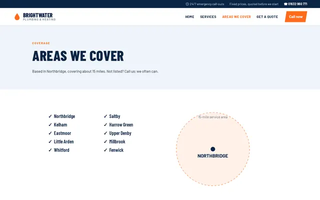 Brightwater Plumbing & Heating sample design, screenshot 2