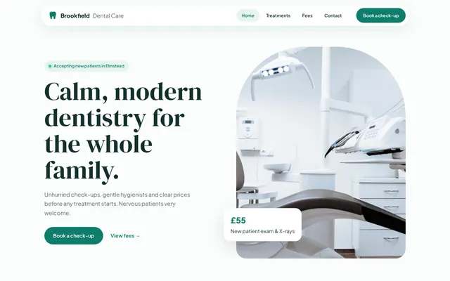 Brookfield Dental Care sample design, screenshot 1