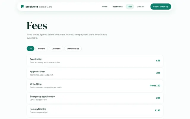 Brookfield Dental Care sample design, screenshot 3