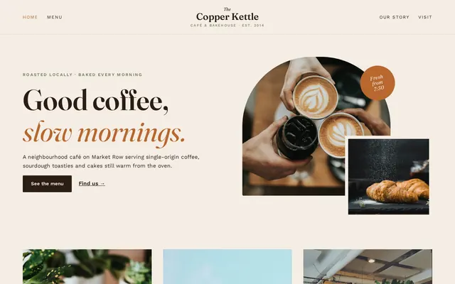 Copper Kettle Café sample design, screenshot 1