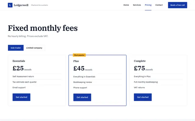 Ledgerwell Accountants sample design, screenshot 3