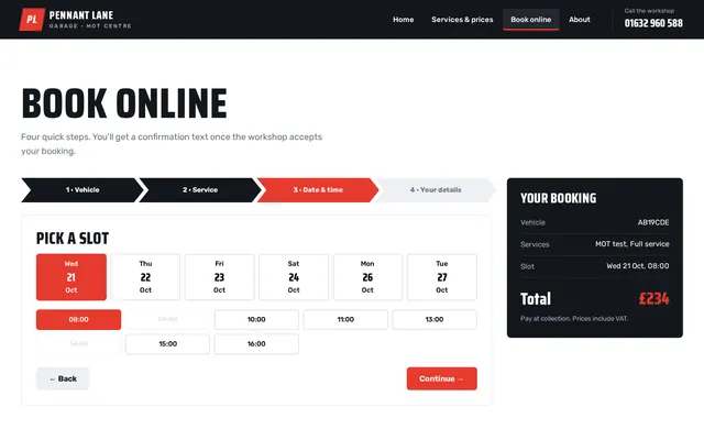 Pennant Lane Garage sample design, screenshot 2
